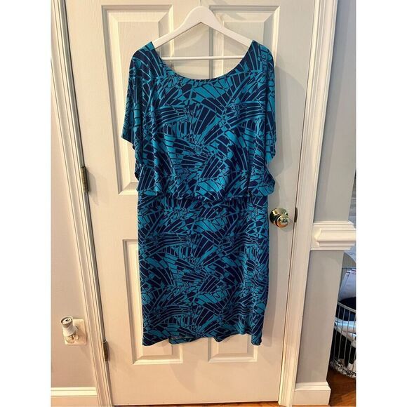 Sangria Blue on Blue Print Cross Back Dress sz 22W EUC - Picture 1 of 7